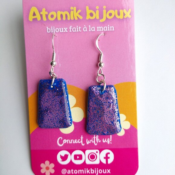 Handmade gloss pink polymer clay earrings. Boucles d'oreilles fait à la main - Picture 1 of 9